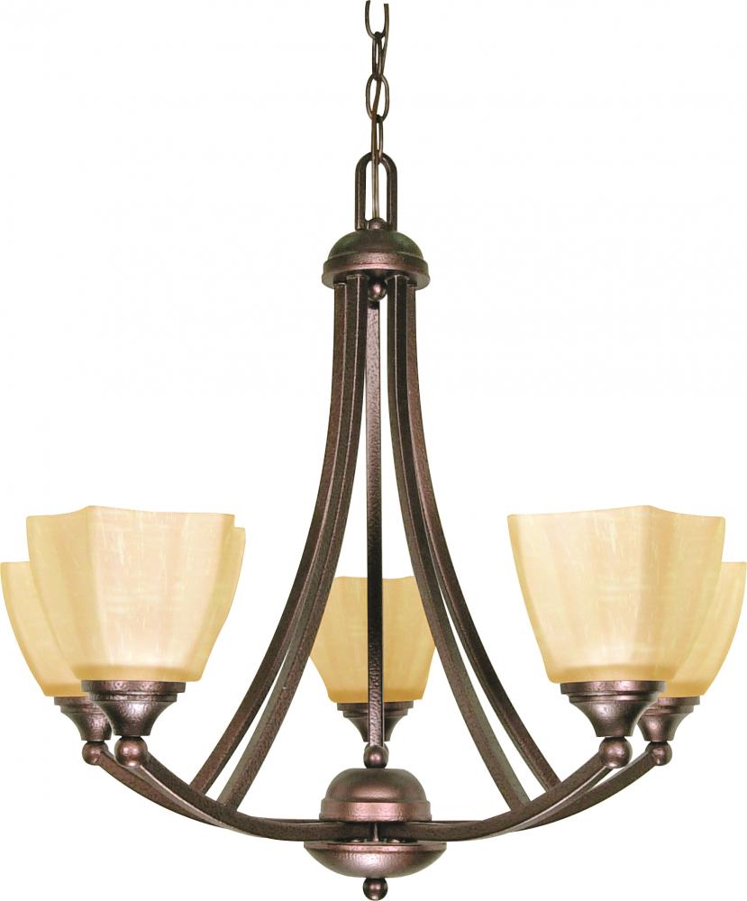 5-Light 25&#34; Copper Bronze Chandelier with Champagne Washed Linen Glass
