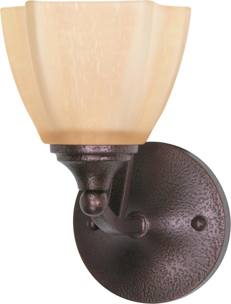 1-Light 6&#34; Copper Bronze Wall Mounted Vanity Light Fixture with Champagne Washed Linen Glass