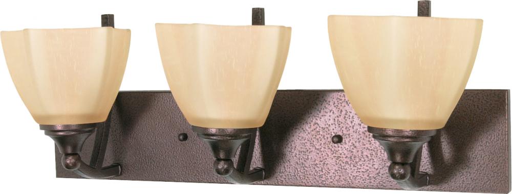 3-Light 22&#34; Copper Bronze Wall Mounted Vanity Light Fixture with Champagne Washed Linen Glass