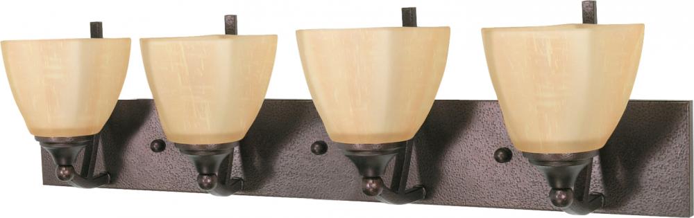 4-Light 30&#34; Copper Bronze Wall Mounted Vanity Light Fixture with Champagne Washed Linen Glass