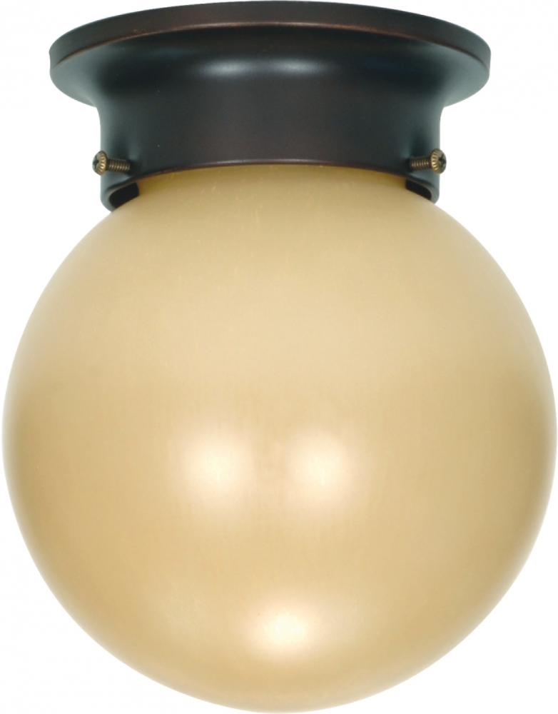 1 Light - 6&#34; Flush with Champagne Linen Washed Glass - Mahogany Bronze Finish Finish