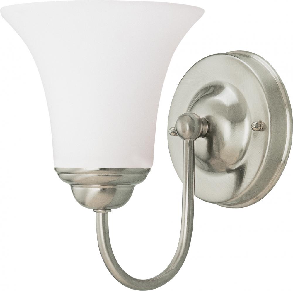 1-Light Vanity Fixture in Brushed Nickel Finish with White Satin Glass and (1) 13W GU24 Bulb