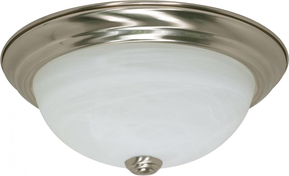 2 Light - 11&#34; Flush with Alabaster Glass - Brushed Nickel Finish