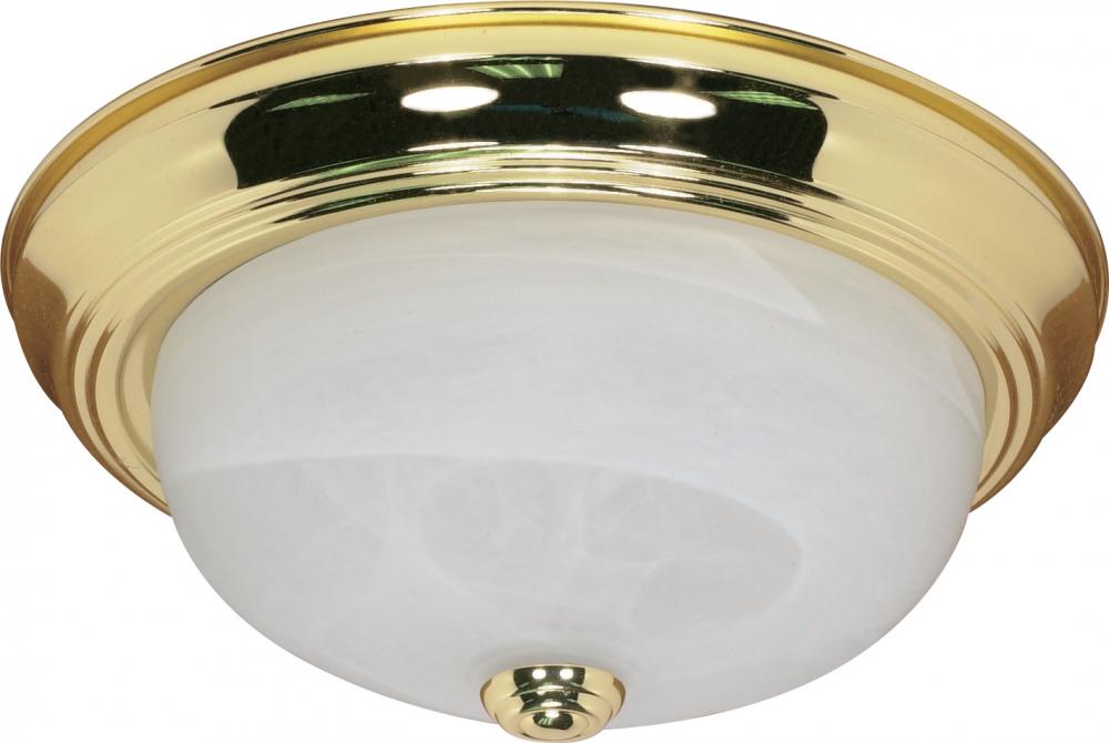 2 Light - 13&#34; Flush with Alabaster Glass - Polished Brass Finish