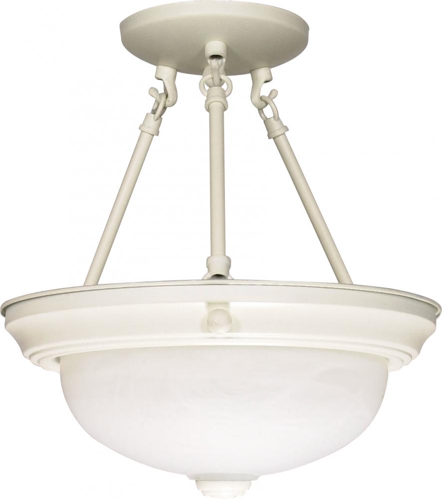 2-Light 11&#34; Semi Flush Mount Lighting Fixture in Textured White Finish with Alabaster Glass