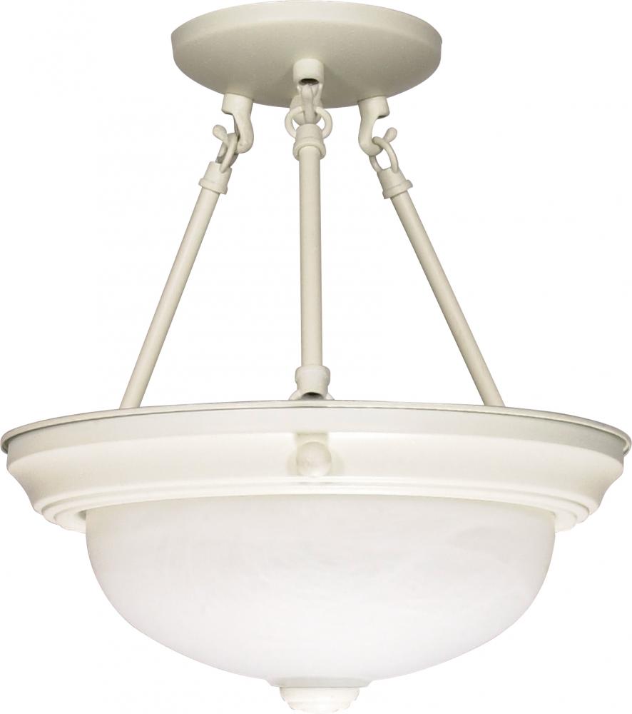 2-Light 13&#34; Semi Flush Mount Lighting Fixture in Textured White Finish with Alabaster Glass