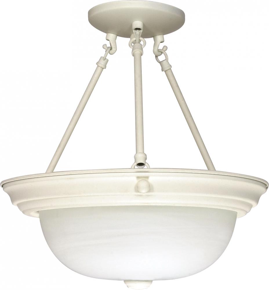 3-Light 15&#34; Semi Flush Mount Lighting Fixture in Textured White Finish with Alabaster Glass