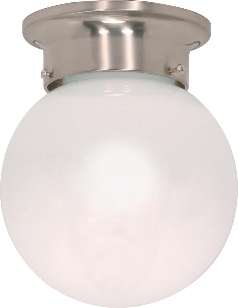 1 Light - 6&#34; Flush with White Glass - Brushed Nickel Finish