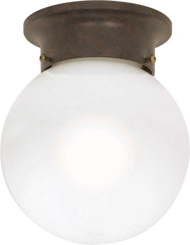 1 Light - 6&#34; Flush with White Glass - Old Bronze Finish