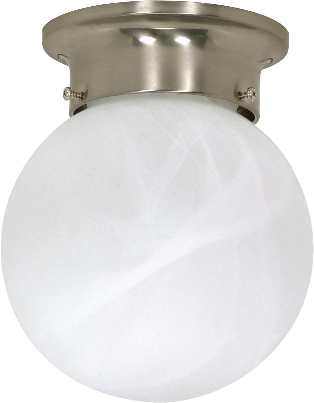 1 Light - 6&#34; Flush with Alabaster Glass - Brushed Nickel Finish