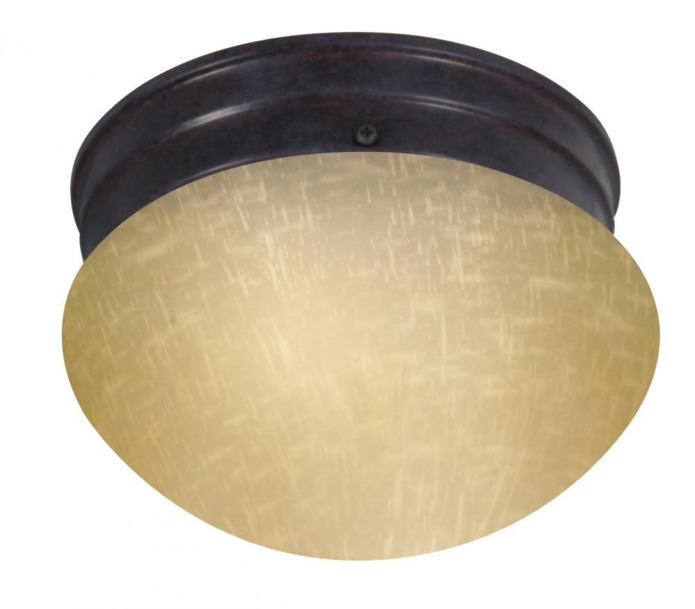 1 Light - 8&#34; Flush with Champagne Linen Glass - Mahogany Bronze Finish