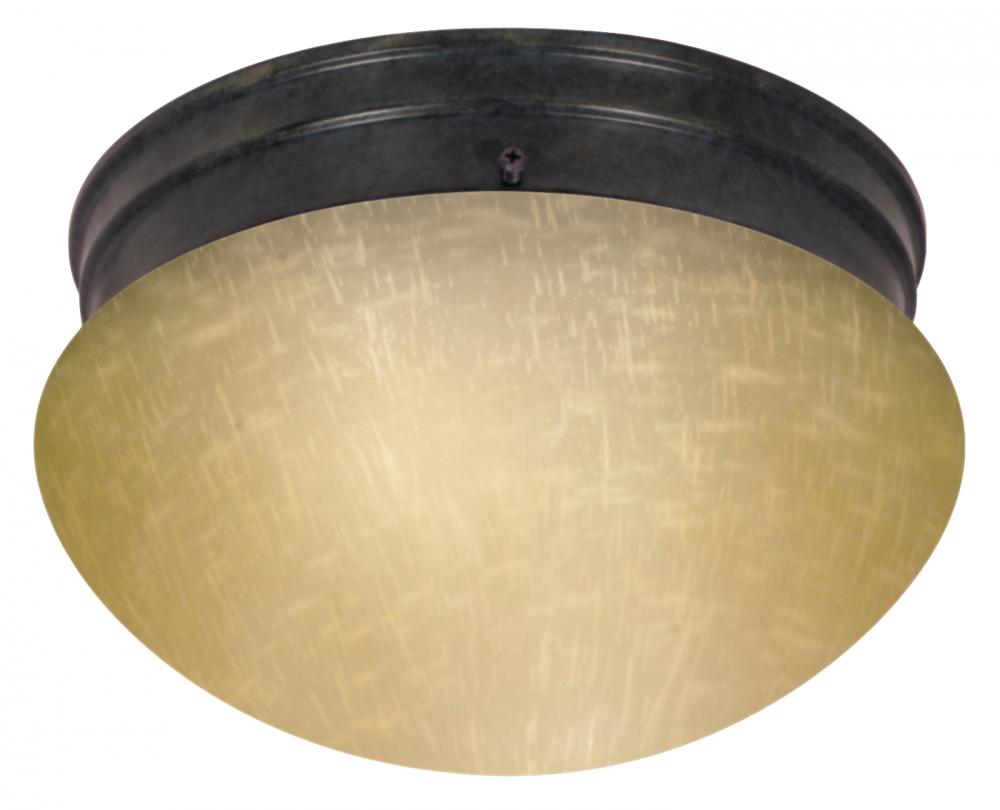 2 Light - 10&#34; Flush with Champagne Linen Glass - Mahogany Bronze Finish