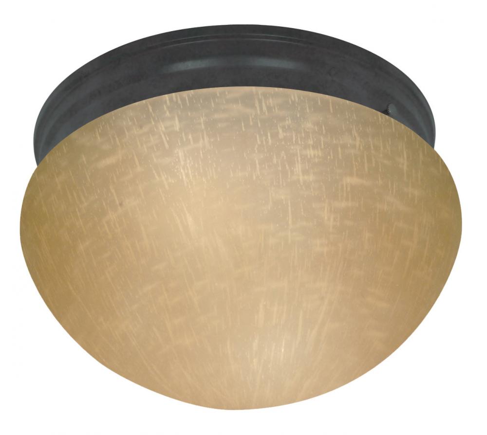 2 Light - 12&#34; Flush with Champagne Linen Glass - Mahogany Bronze Finish