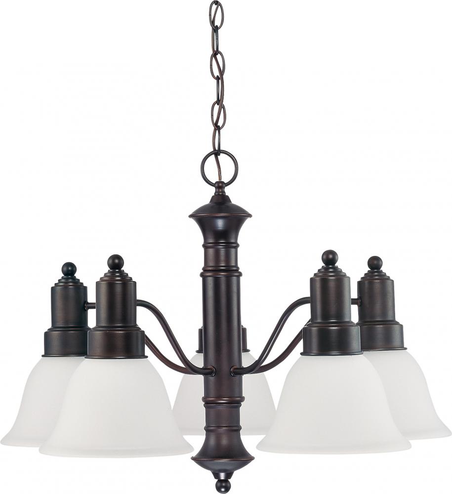 Gotham - 5 Light Chandelier with Frosted White Glass - Mahogany Bronze Finish