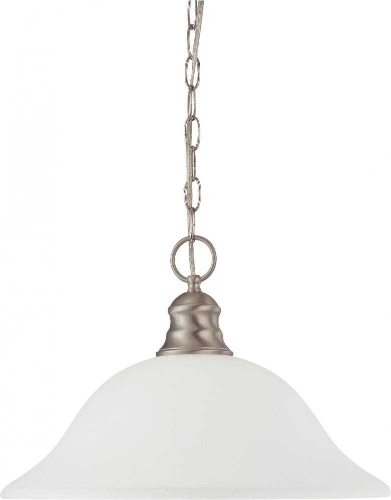 1 Light - 16&#34; Pendant with Frosted White Glass - Brushed Nickel Finish