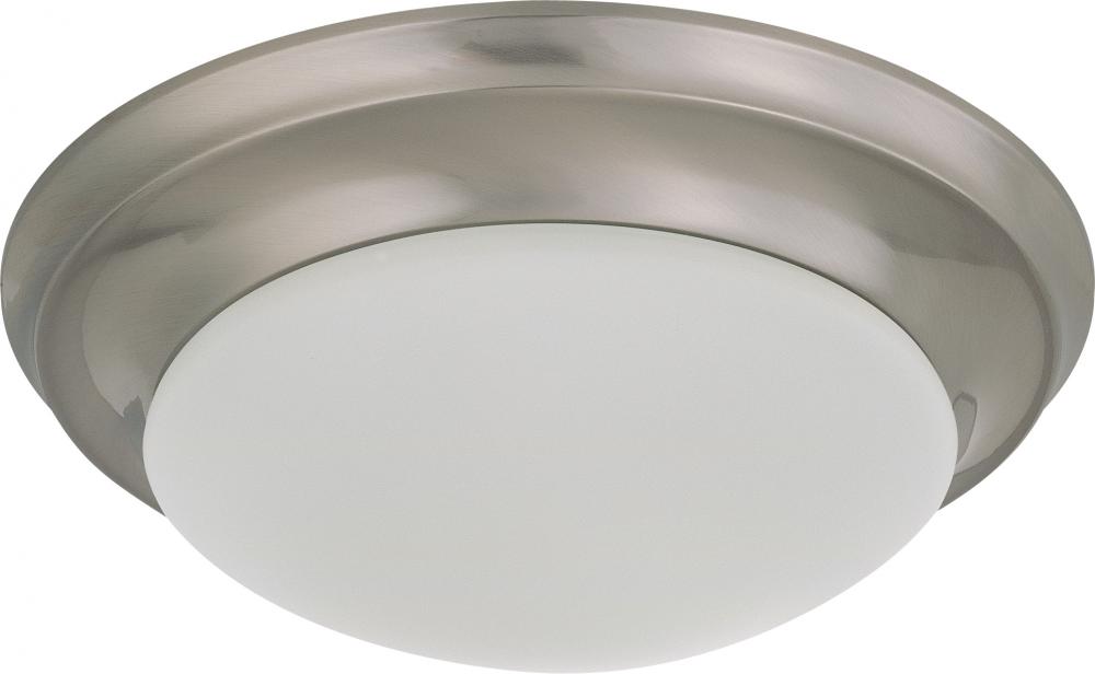 1 Light - 12&#34; Flush with Frosted White Glass - Brushed Nickel Finish
