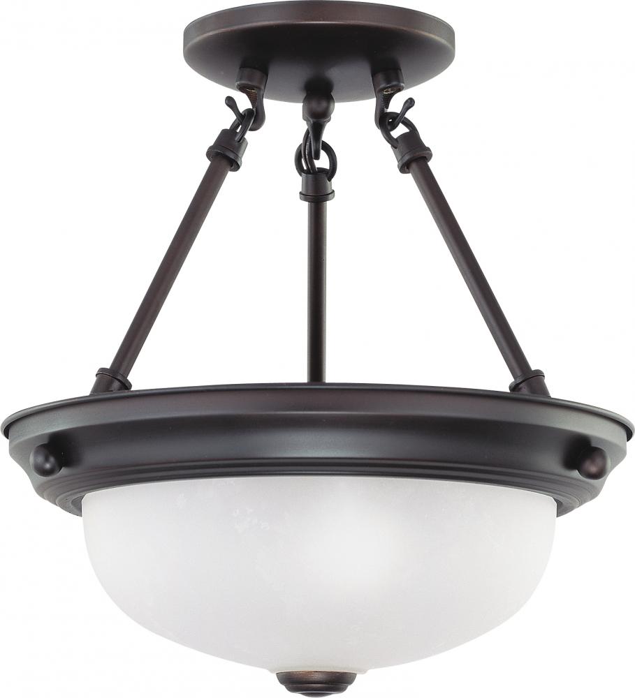 2-Light 11&#34; Semi Flush Light Fixture in Mahogany Bronze Finish with Frosted White Glass and (2)
