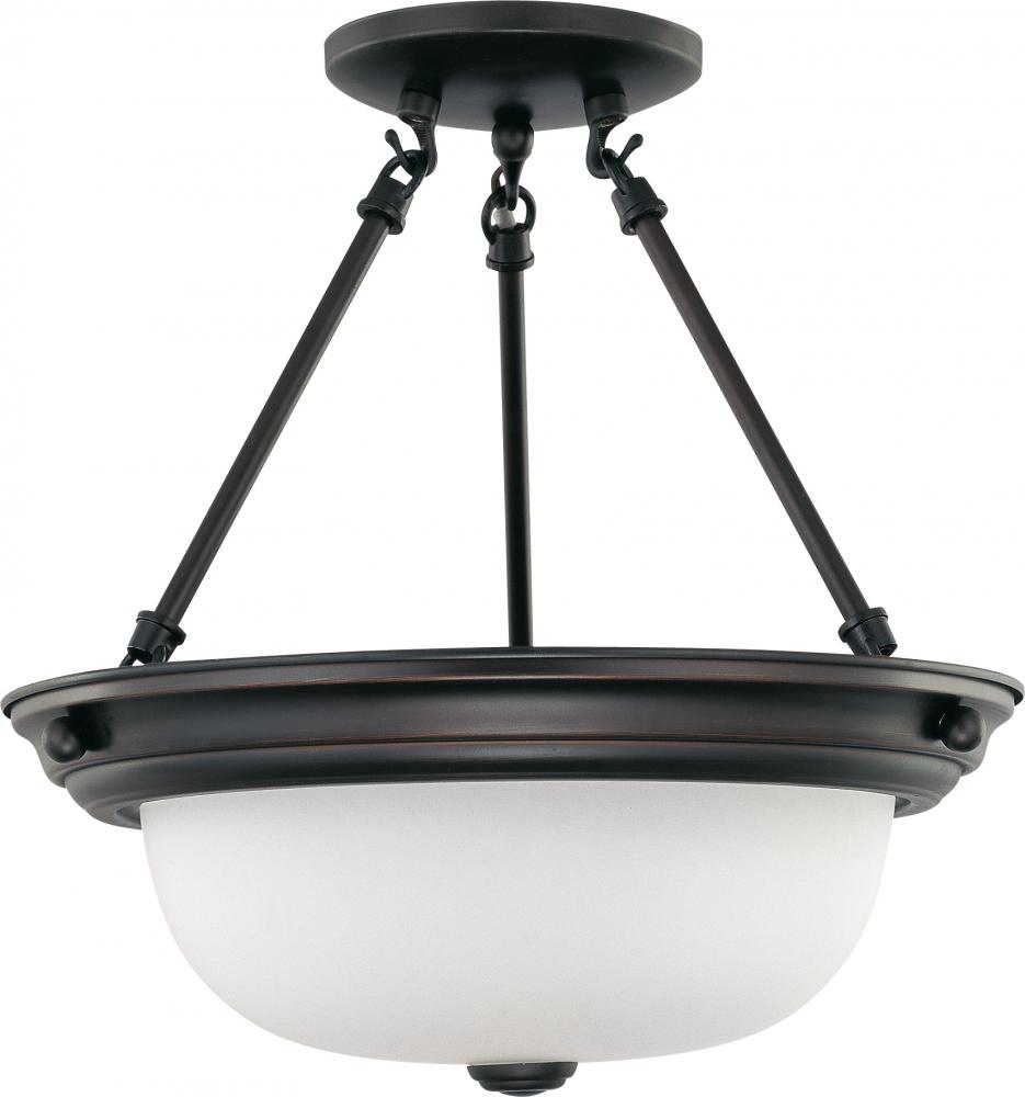 2-Light 13&#34; Semi Flush Light Fixture in Mahogany Bronze Finish with Frosted White Glass and (2)