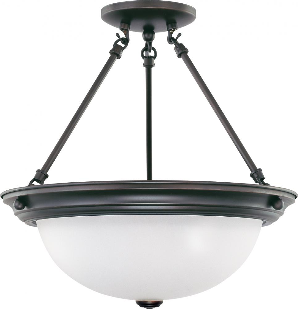 3-Light 15&#34; Semi Flush Light Fixture in Mahogany Bronze Finish with Frosted White Glass and (3)