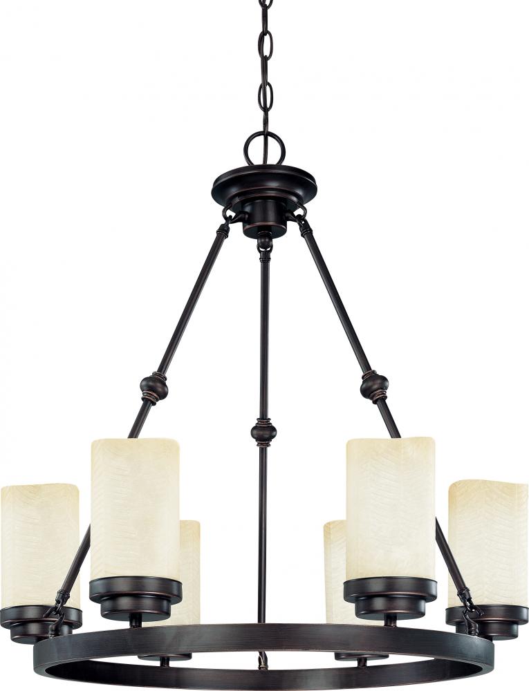 Lucern ES - 6 Light 22&#34; Round Chndlr w/ Saddle Stone Glass - (6) 13w GU24 Lamps Included