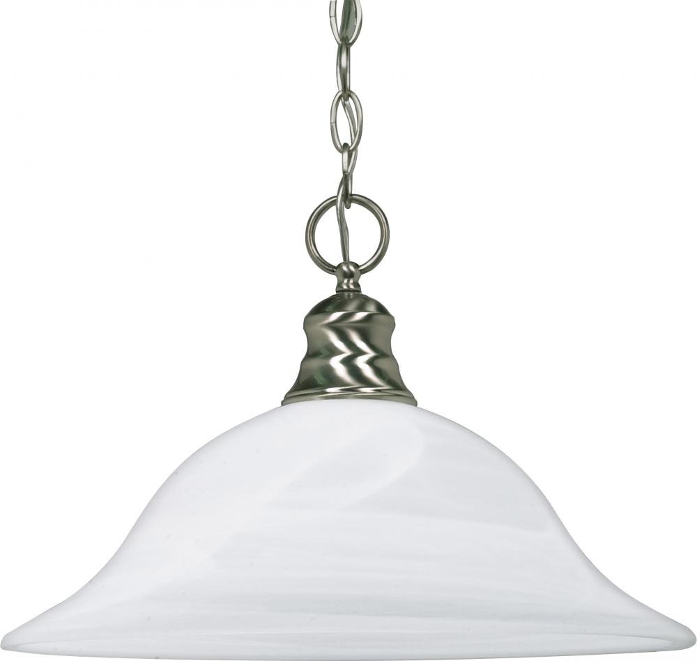 1 Light - 16&#34; Pendant with Alabaster Glass - Brushed Nickel Finish