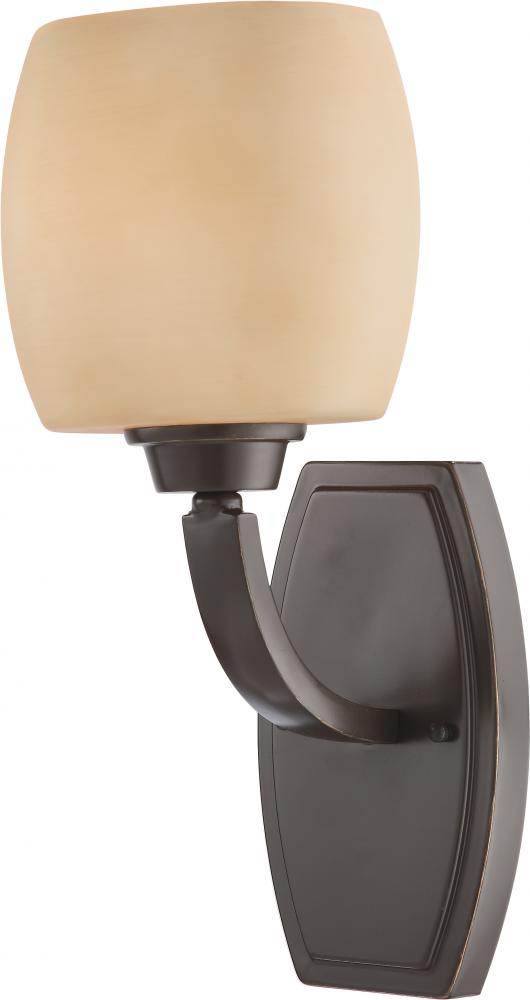 1-Light Vanity Light Fixture in Vintage Bronze Finish with Cream Beige Glass