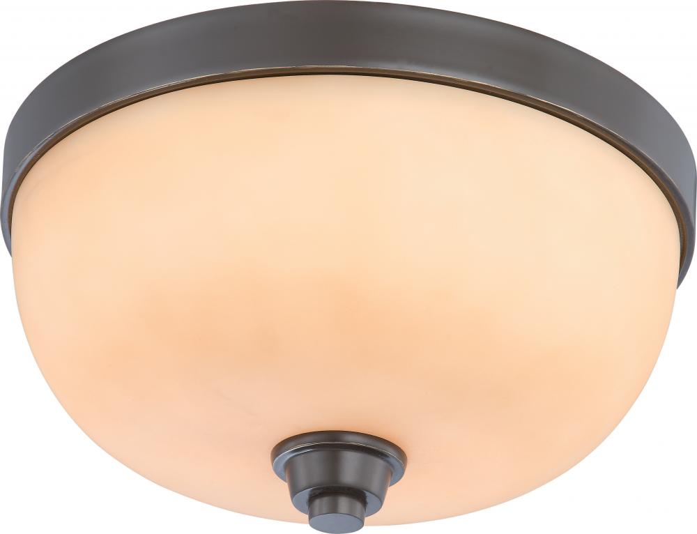 2-Light Flush Mount Ceiling Light in Vintage Bronze Finish with Cream Beige Glass