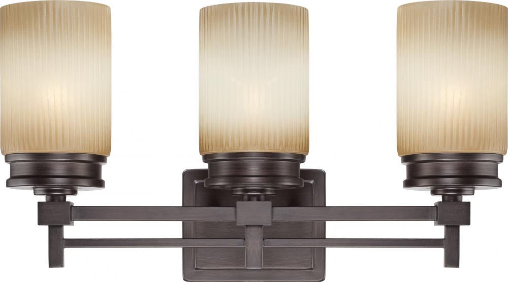 Wright - 3 Light Vanity Fixture w/ Amaretto Glass