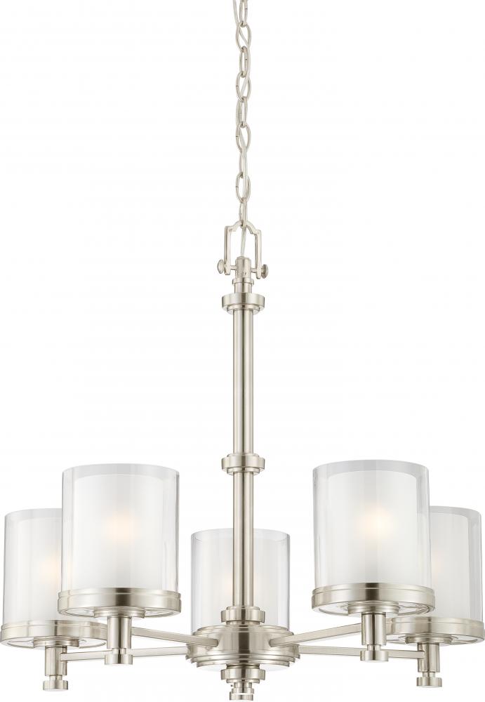 Decker - 5 Light Chandelier with Clear & Frosted Glass - Brushed Nickel Finish