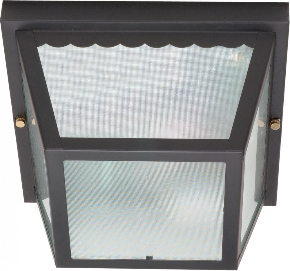 2 Light - 10&#34; Carport Flush with Textured Frosted Glass - Black Finish