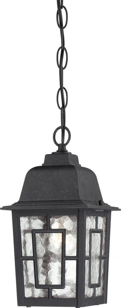 Banyan - 1 Light 11&#34; Hanging Lantern with Clear Water Glass - Textured Black Finish