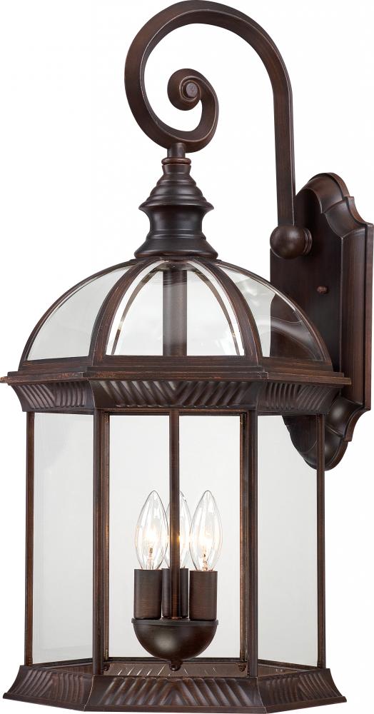 Boxwood - 3 Light 26&#34; Wall Lantern with Clear Beveled Glass - Rustic Bronze Finish