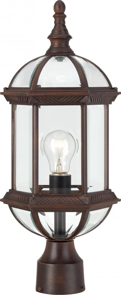Boxwood - 1 Light 19&#34; Post Lantern with Clear Beveled Glass - Rustic Bronze Finish