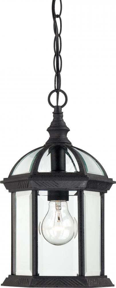 Boxwood - 1 Light 14&#34; Hanging Lantern with Clear Beveled Glass - Textured Black Finish