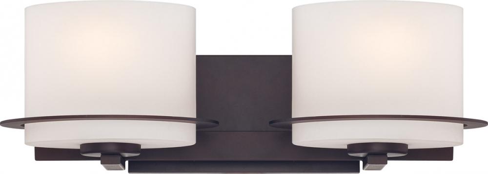 2-Light Wall Mounted Vanity Light in Venetian Bronze Finish with Etched Opal Glass