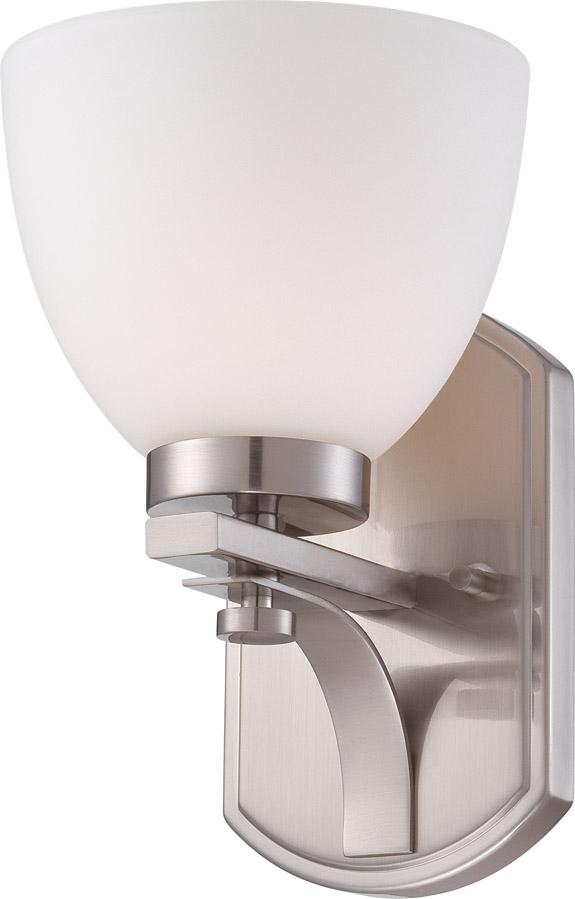 1-Light Wall Mounted Vanity Light in Brushed Nickel Finish with Frosted Glass