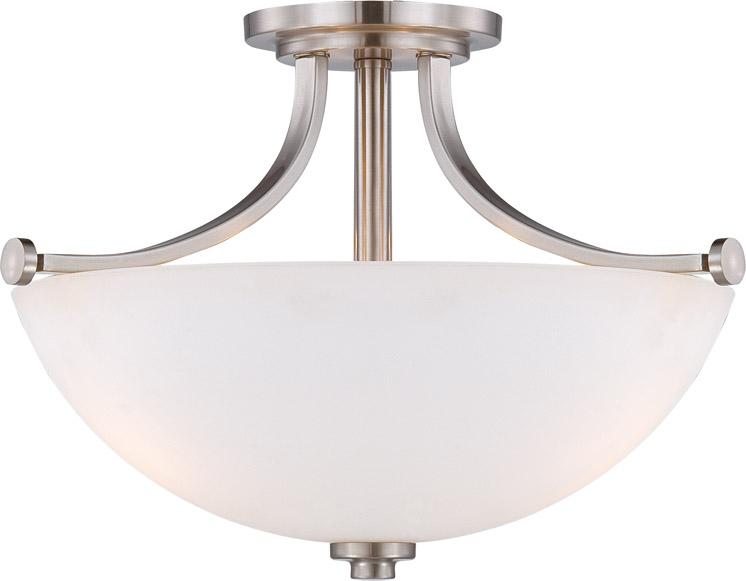 3-Light Semi Flush Mount Ceiling Light in Brushed Nickel Finish with Frosted Glass
