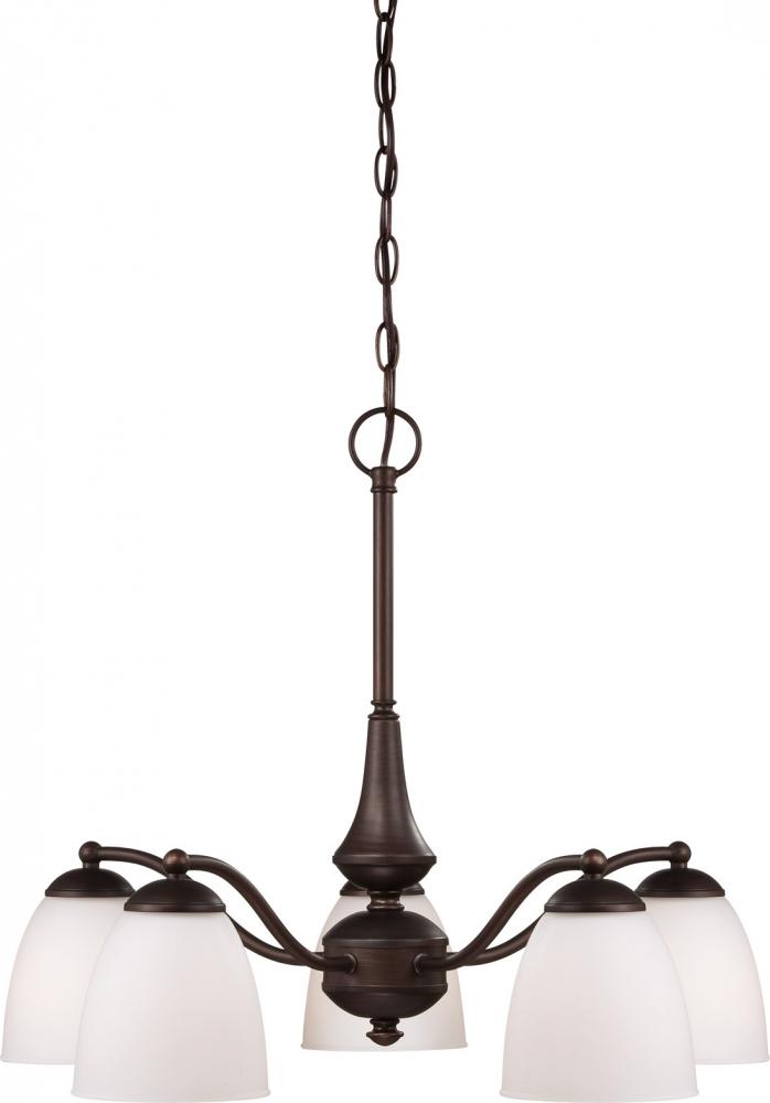 Patton - 5 Light Chandelier (Arms Down) with Frosted Glass - Prairie Bronze Finish