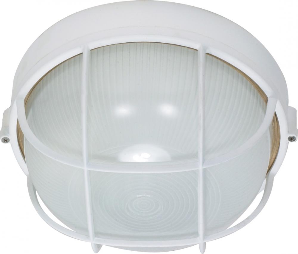 1 Light - 10&#34; Round Cage Bulkhead - Semi Gloss White Finish