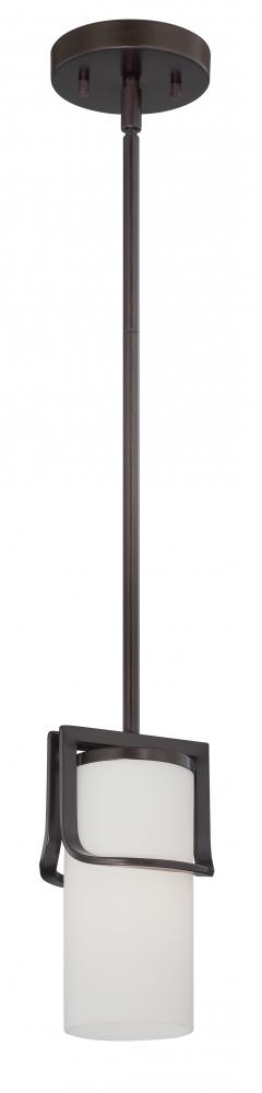 1-Light Mini Pendant Light in Russet Bronze Finish with White Satin Glass