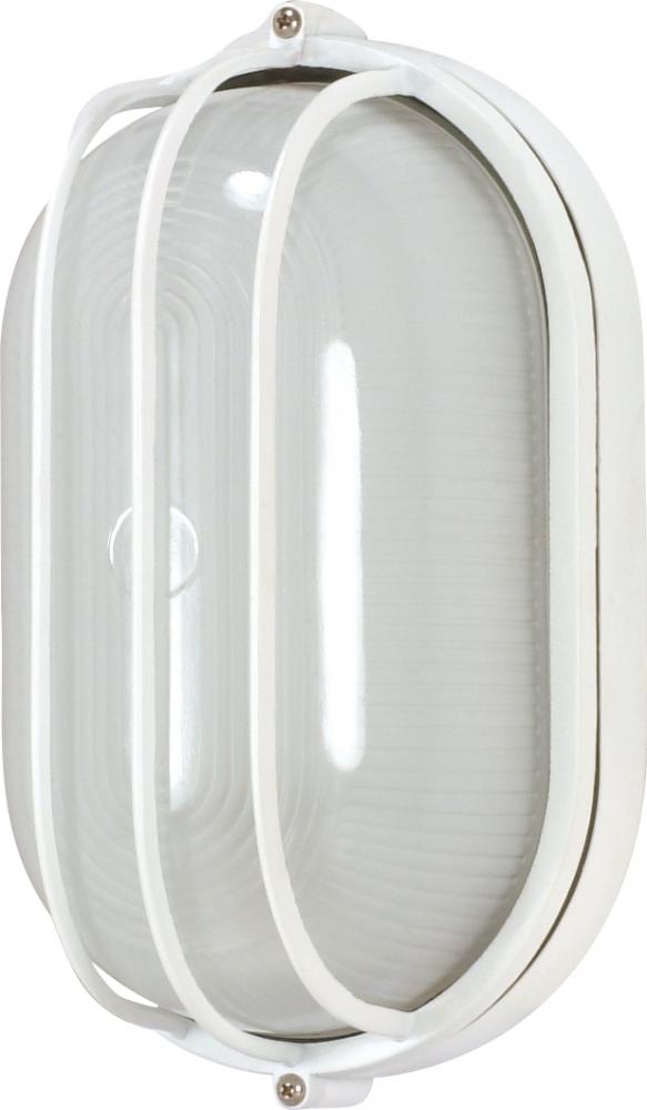 1 Light - 10&#34; Oval Cage Bulkhead - Semi Gloss White Finish