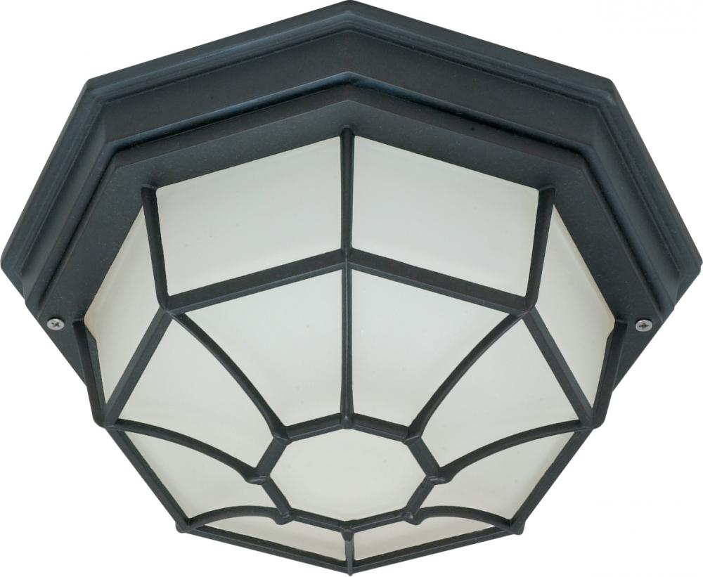 1 Light - 12&#34; Flush Spider Cage with Glass Lens - Textured Black Finish