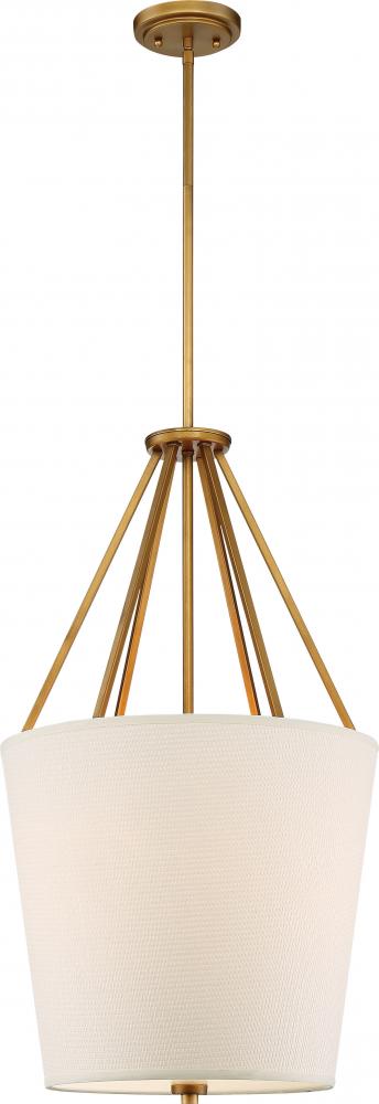 Seneca - 3 Light 17&#39;&#39; Pendant with Almond Mesh Fabric Shade - Natural Brass Finish