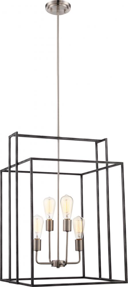 Lake - 4 Light 19&#34; Square Pendant - Iron Black Finish with Brushed Nickel Accents