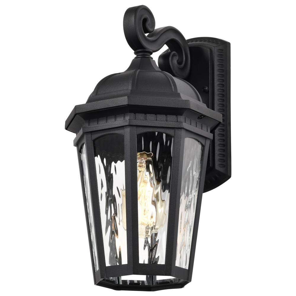 East River Collection Outdoor 16 inch Large Wall Light; Matte Black Finish with Clear Water Glass