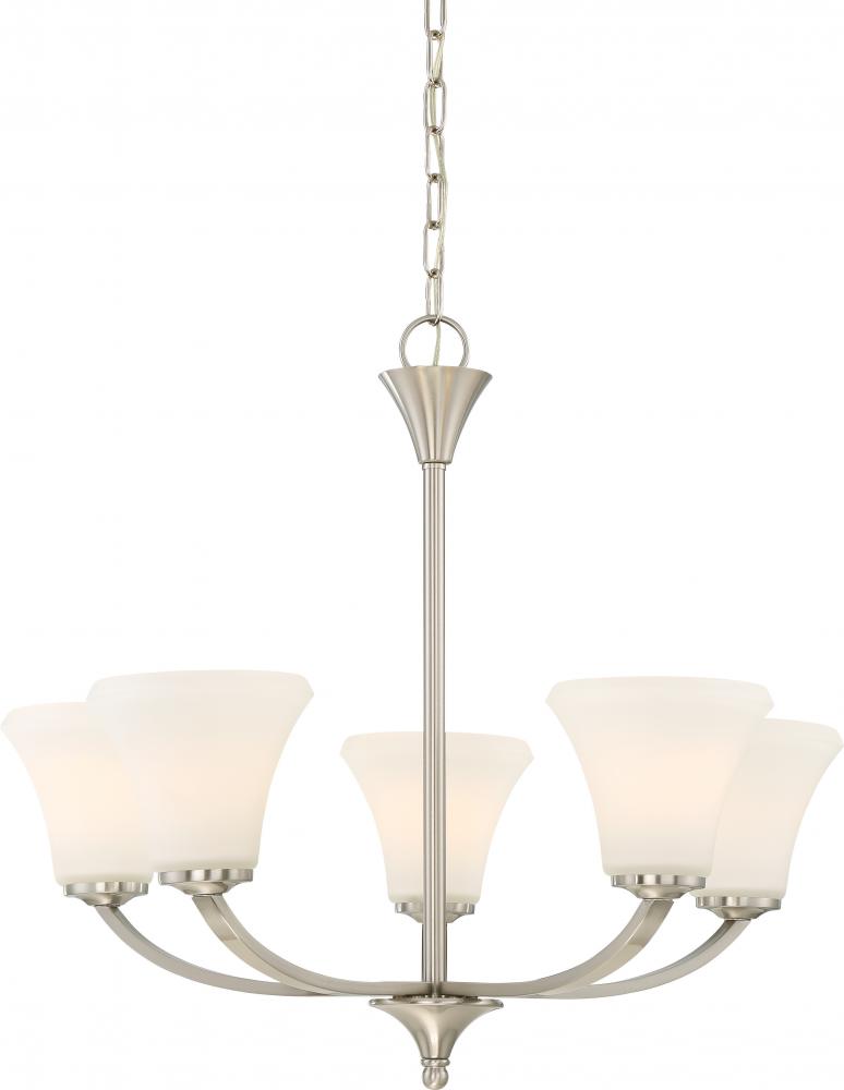 Fawn - 5 Light Chandelier with Satin White Glass - Brushed Nickel Finish