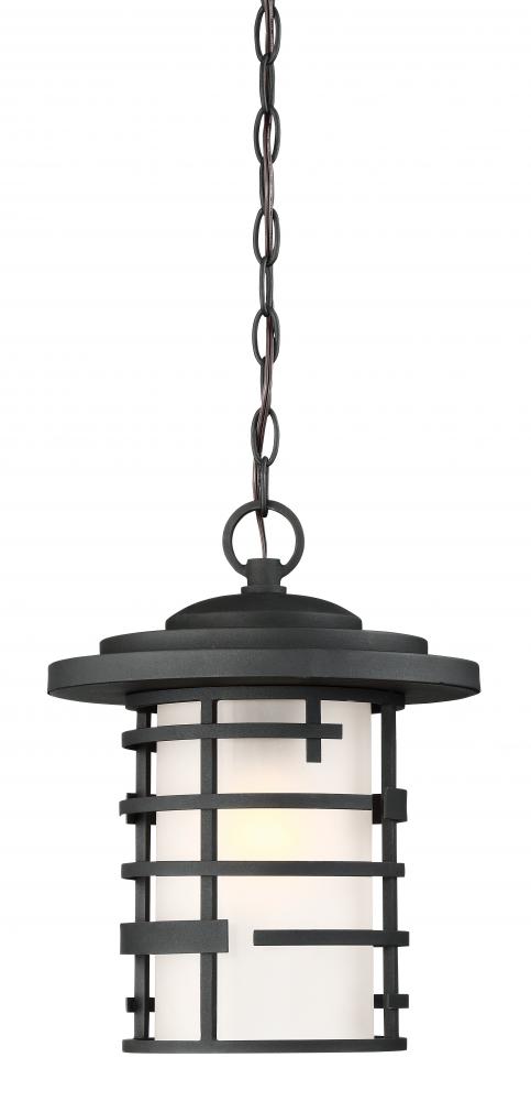 Lansing - 1 Light 14&#34; Hanging Lantern with Etched Glass - Textured Black Finish