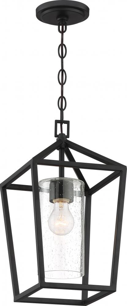Hopewell- 1 Light Hanging Lantern - with Clear Seeded Glass - Matte Black Finish