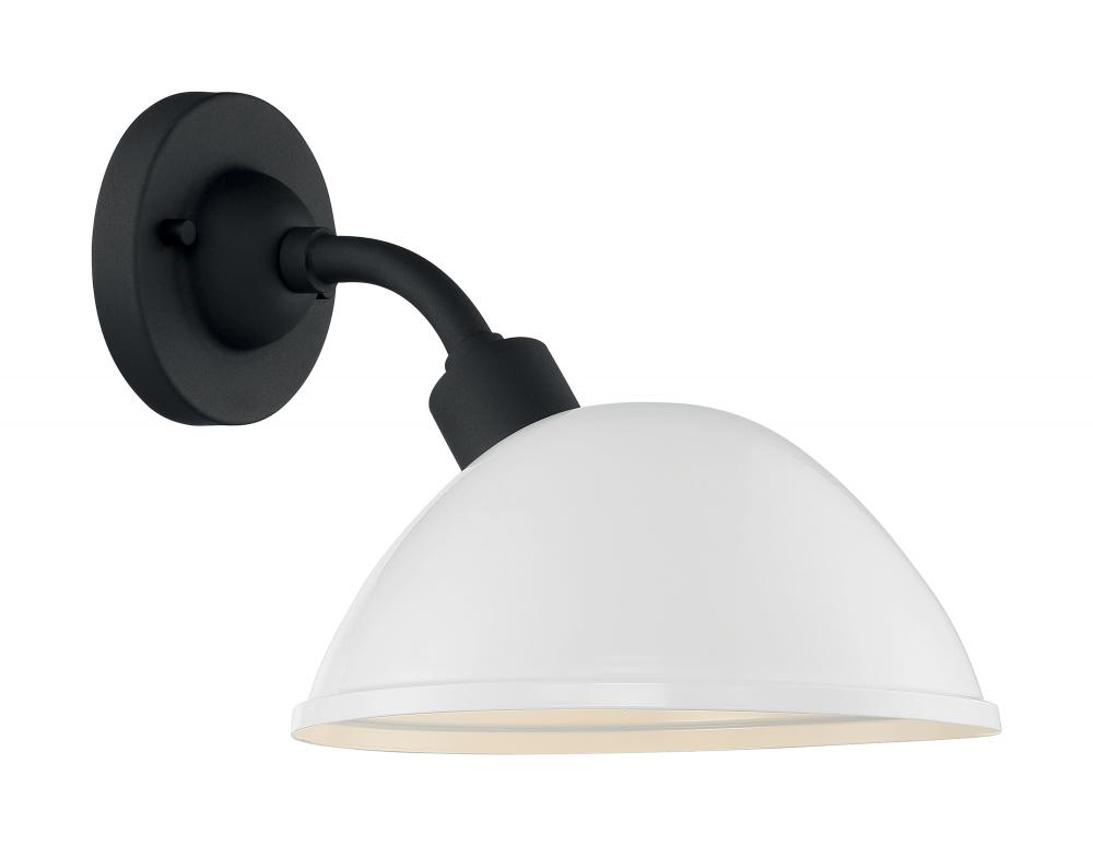 South Street - 1 Light Sconce with- Gloss White and Textured Black Finish