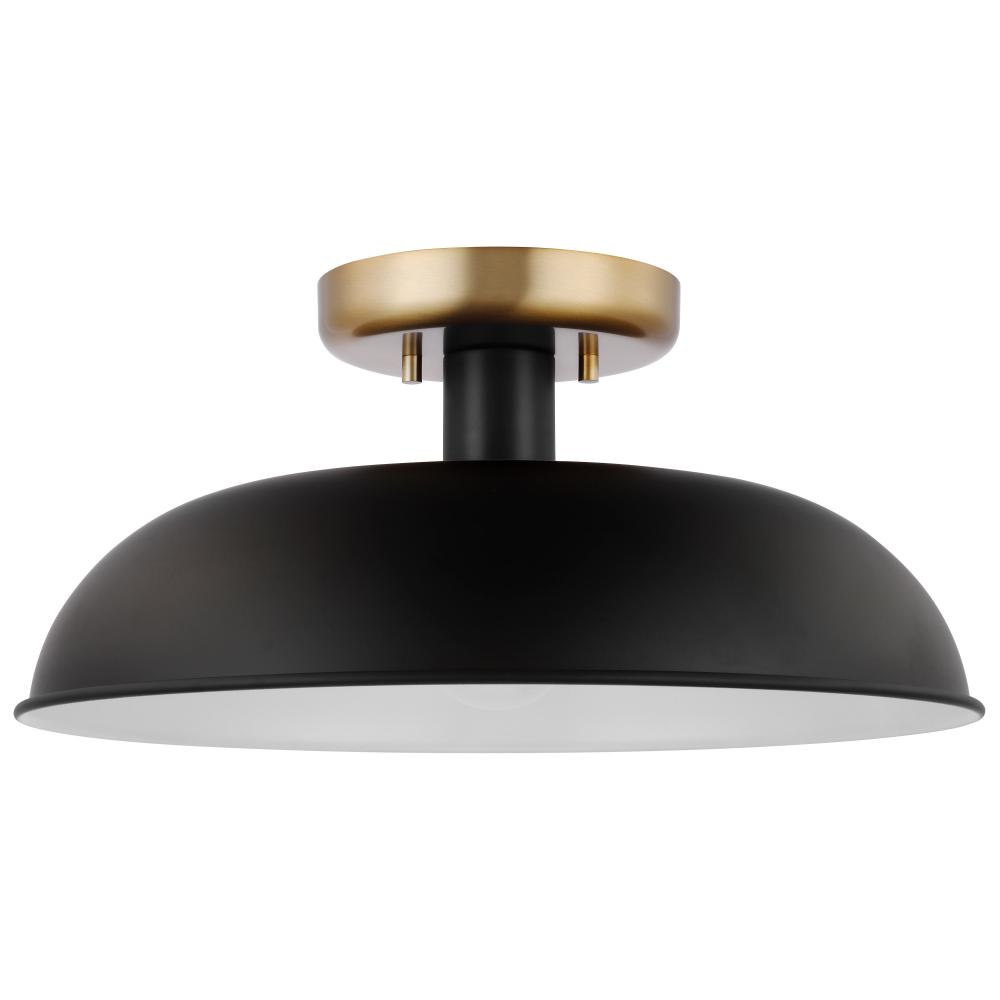 Colony; 1 Light; Small Semi-Flush Mount Fixture; Matte Black with Burnished Brass
